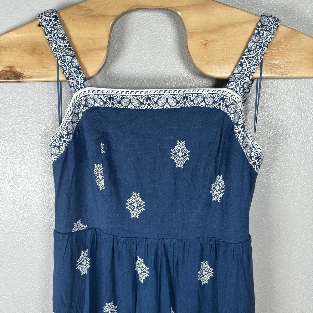 NEW LUCKY BRAND Dress Sz Large Blue Medallion Print Midi Sleeveless Boho Coastal - Picture 2 of 7